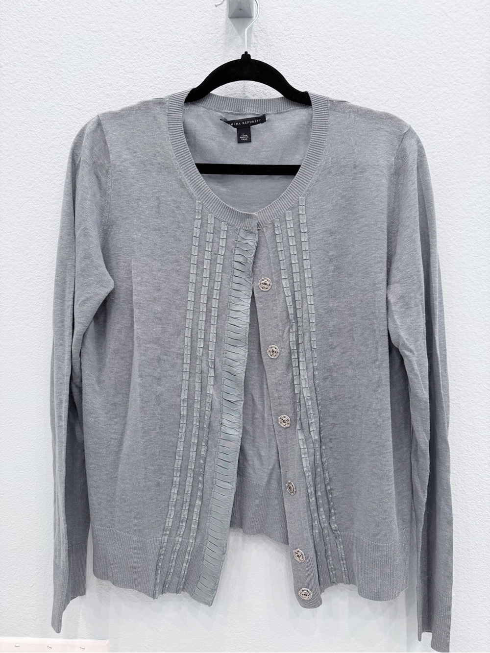 Banana Republic Blue Gray Silk Linen Ruffle Cardigan Sweater Size L